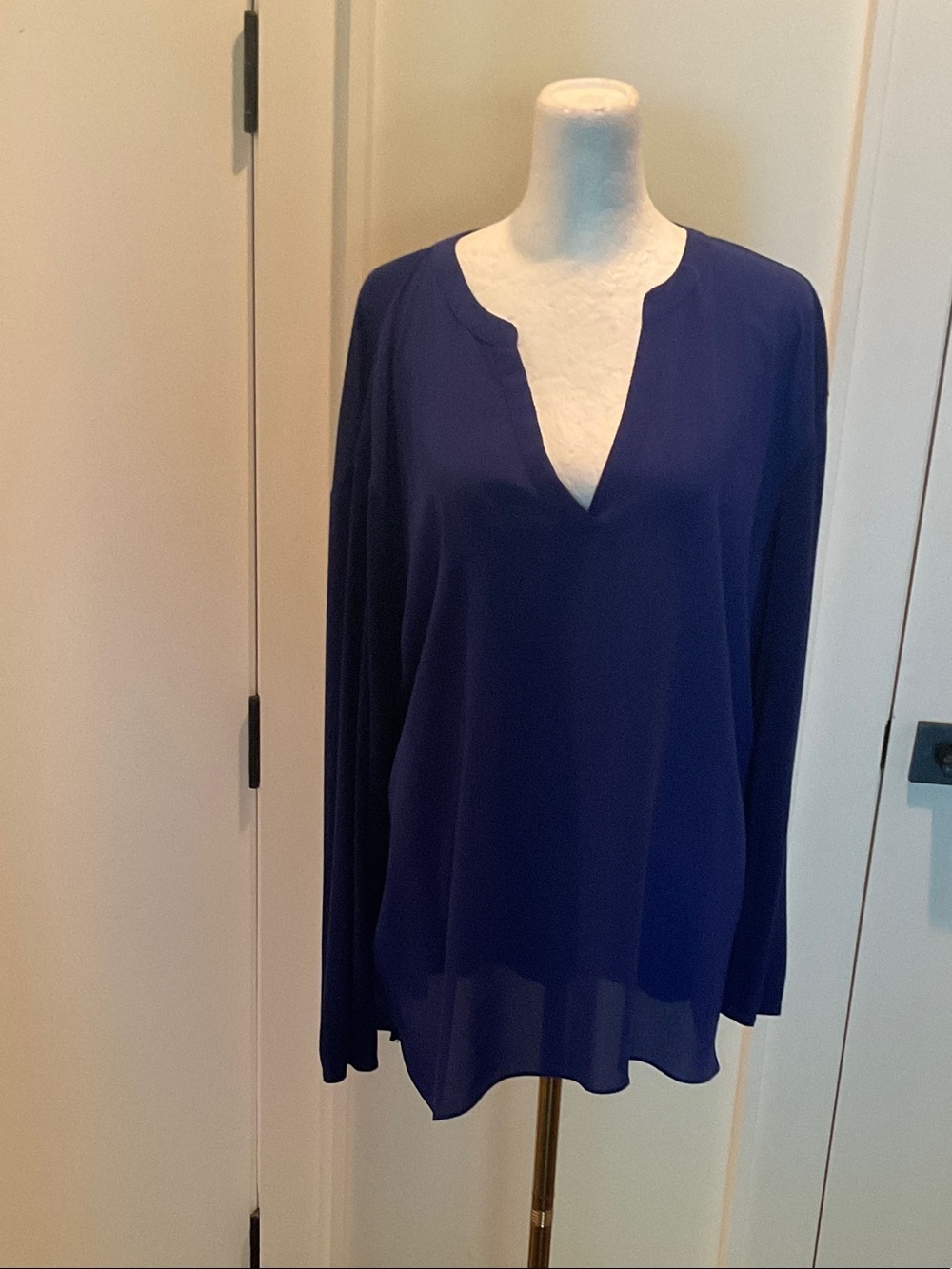 INC International Concepts Split V-Neck Blouse in Royal Blue